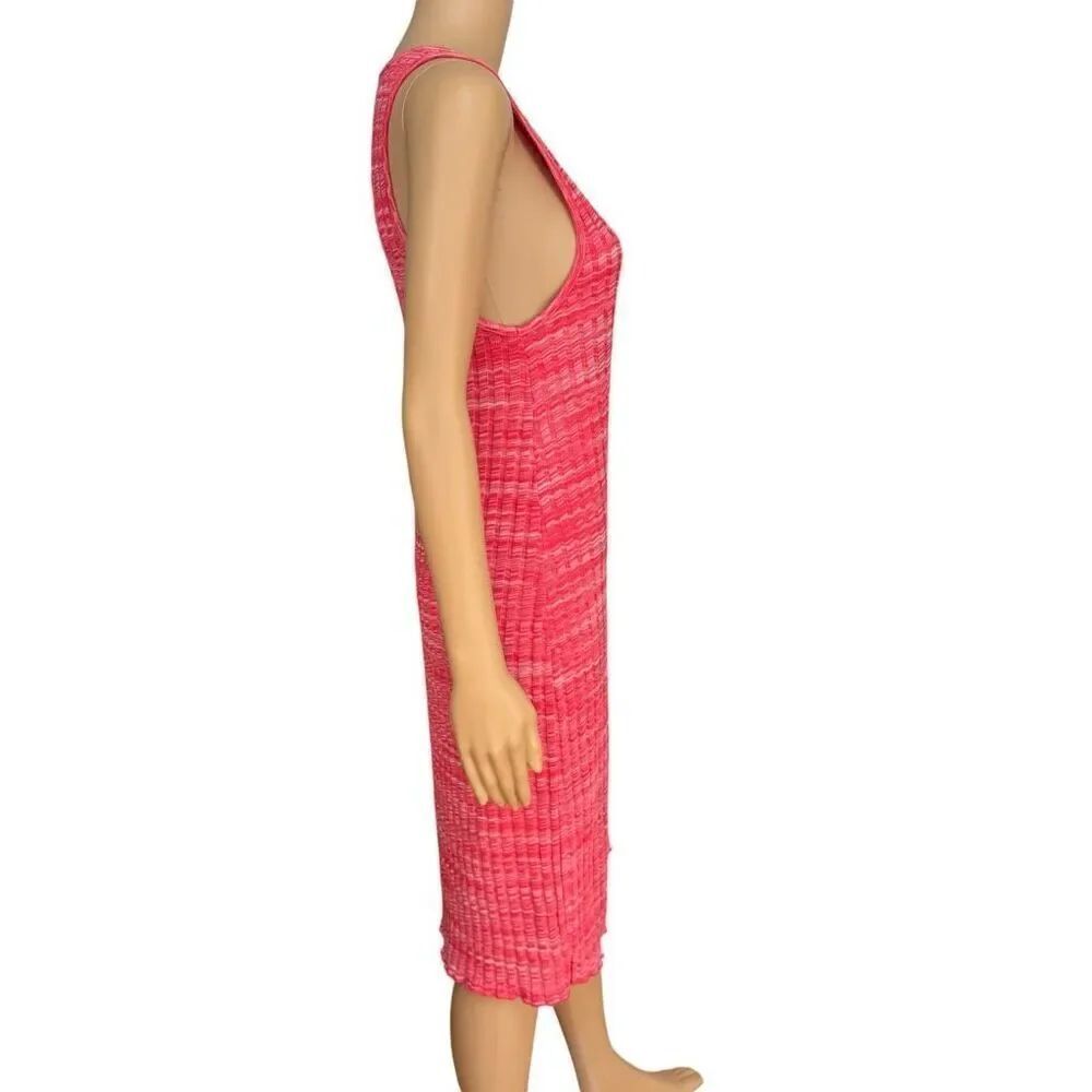 Zara hot pink space dye knit cut out back ribbed stretch dress size M - Picture 3 of 6